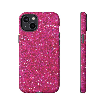 Chic Pink Faux Play on Glitter Effect Cute Phone Case, for IPhone 16 pro Max | Iphone 15, Iphone 14, IPhone 13 Case, 11 8 7, Samsung Galaxy S24, S23, S22, S21, 2 Layer Protection