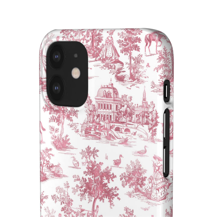 Sleek Snap Pink French Toile Cute Phone Case for iPhone 16 15 14 13 12 11 X Xs Max Xr Pro Plus Samsung Galaxy S24 S23 S22 S21 S20 Note Ultra