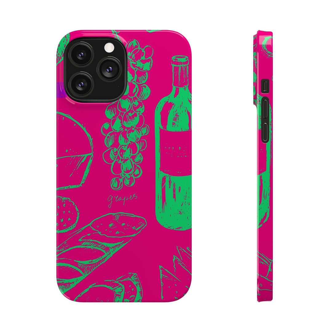 Slim French Food Wine Pink Green Cute Phone Cases for Iphone | iPhone 15 Case | iPhone 15 Pro Max Case, Iphone 14, Iphone 14 Pro Max, Iphone 13, - Studio40ParkLane