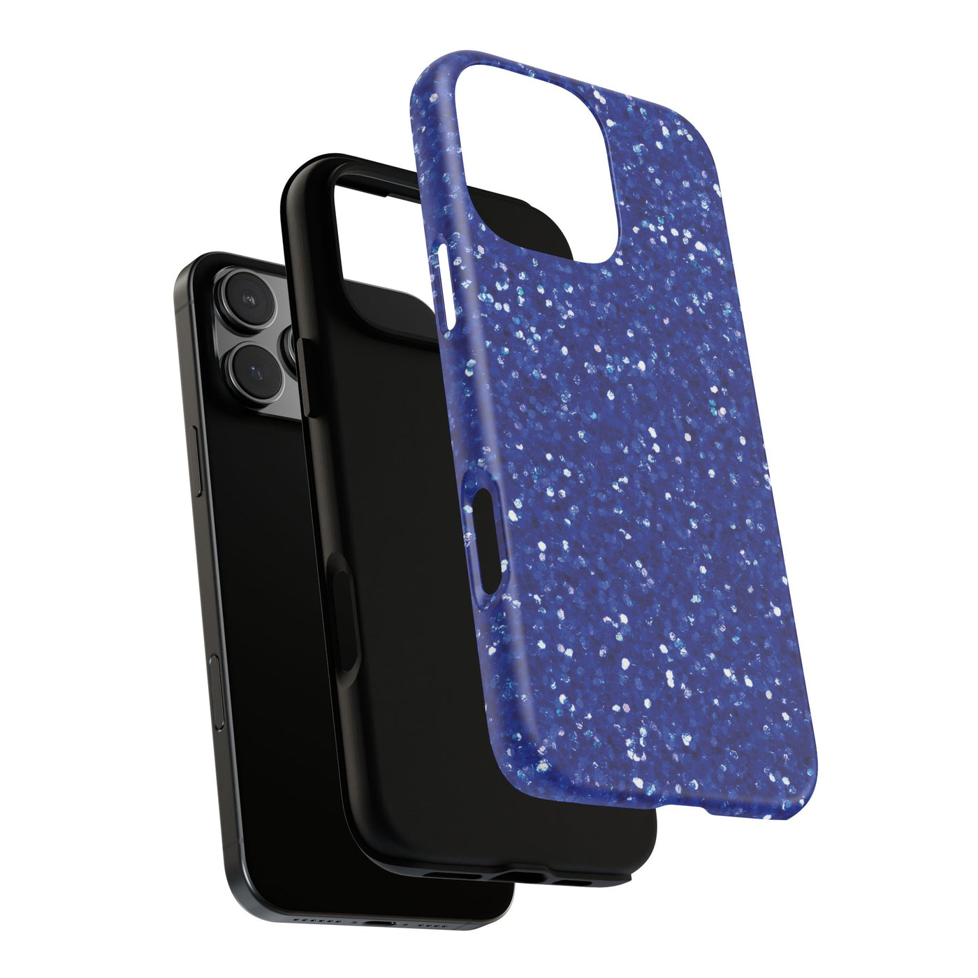 Chic Blue Faux Play on Glitter Effect Cute Phone Case, for IPhone 16 pro Max | Iphone 15, Iphone 14, IPhone 13 Case, 11 8 7, Samsung Galaxy S24, S23, S22, S21, 2 Layer Protection