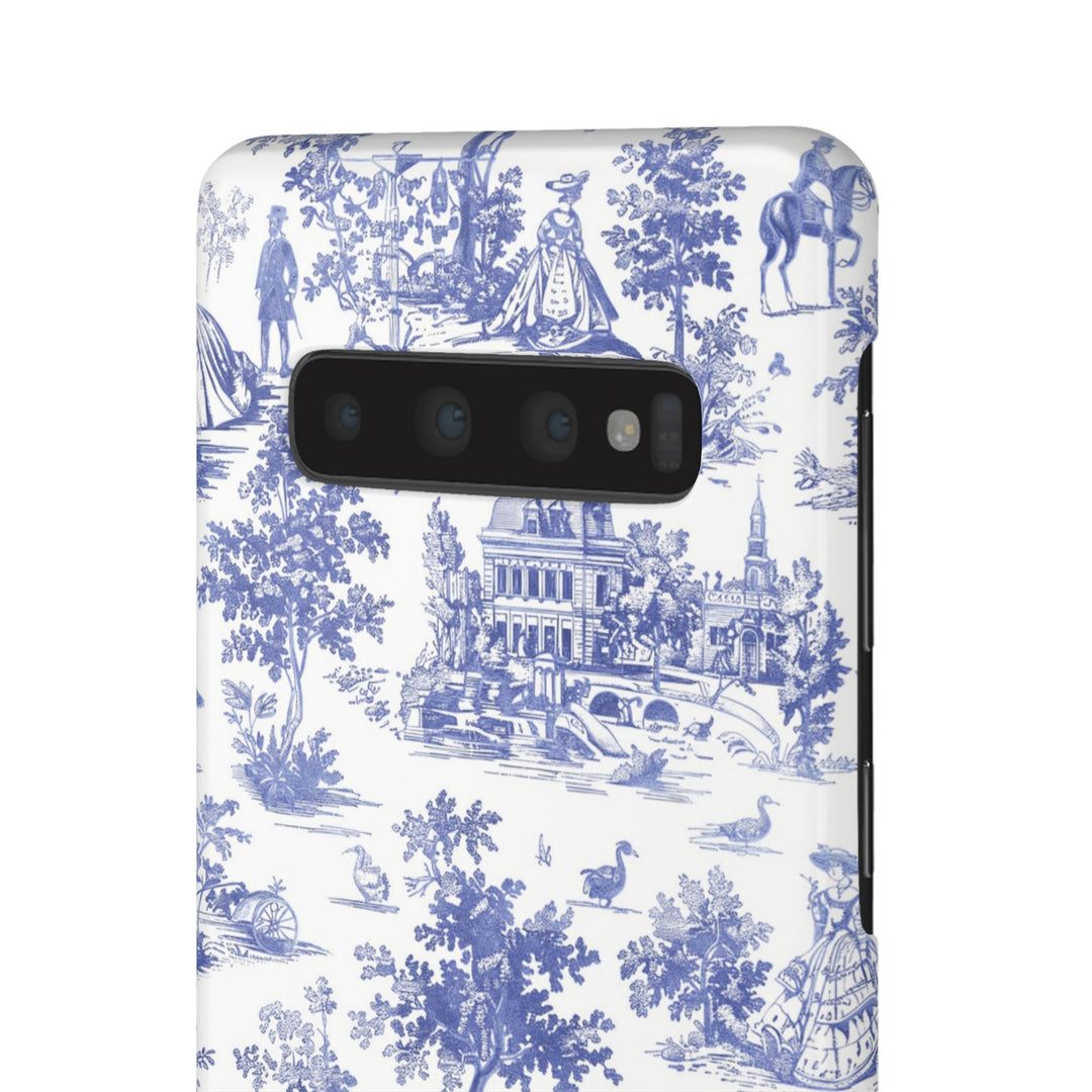 Sleek Snap Blue French Toile Cute Phone Case for iPhone 16 15 14 13 12 11 X Xs Max Xr Pro Plus Samsung Galaxy S24 S23 S22 S21 S20 Note Ultra