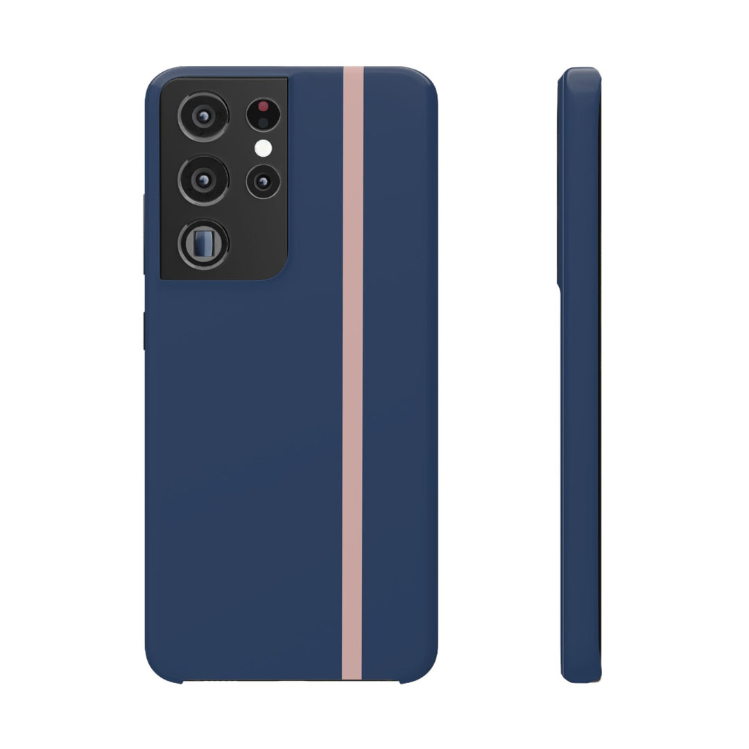 Sleek Navy Blue Pink Stripe Snap Phone Case for iPhone 18 17 16 15 14 13 Pro Max, Samsung Galaxy S26 S25 Ultra Lightweight Cute Phone Case - Studio40ParkLane