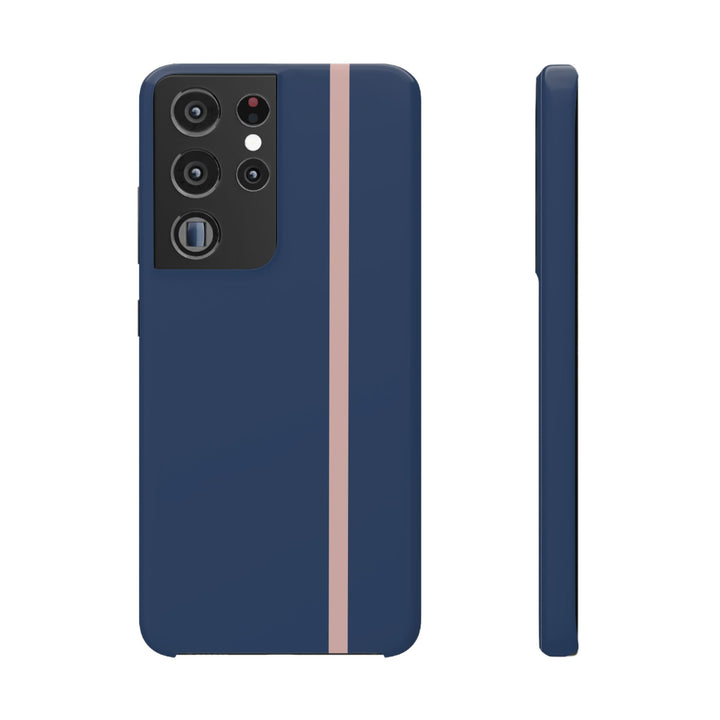 Sleek Navy Blue Pink Stripe Snap Phone Case for iPhone 18 17 16 15 14 13 Pro Max, Samsung Galaxy S26 S25 Ultra Lightweight Cute Phone Case - Studio40ParkLane