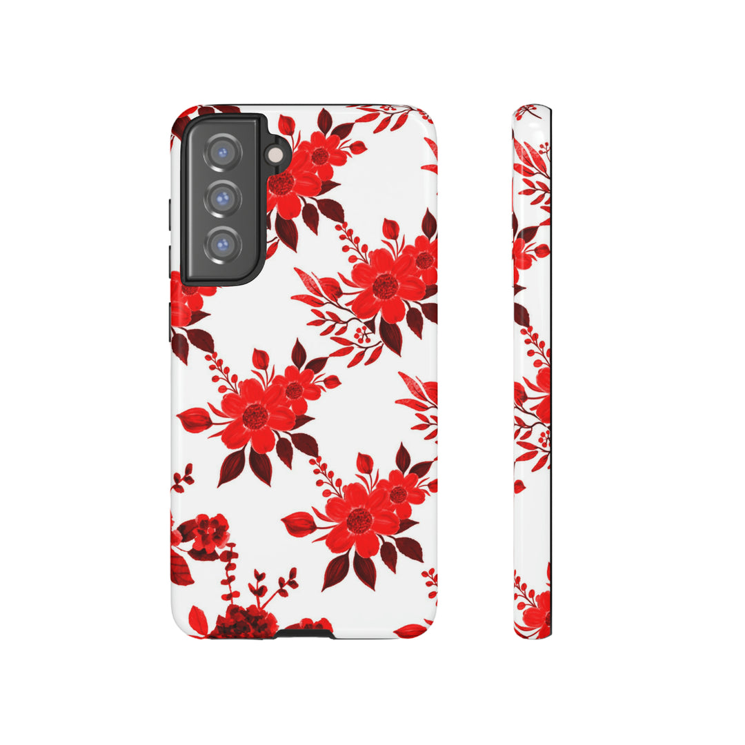 Cute Samsung Phone Case | Aesthetic Samsung Phone Case | Galaxy S23, S22, S21, S20 | Red White Flowers, Protective Phone Case - Studio40ParkLane