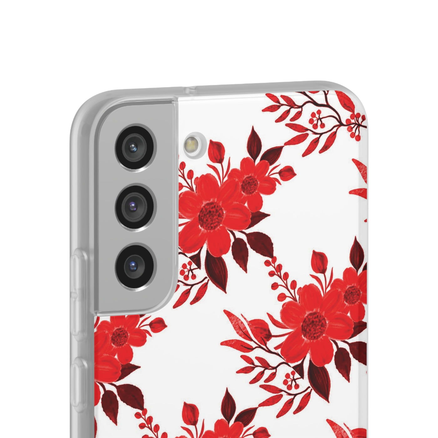 Cute Flexi Samsung Phone Cases, Red WhiteFlowers Galaxy S23 Phone Case, Samsung S22 Case, Samsung S21 Case, S20 Plus