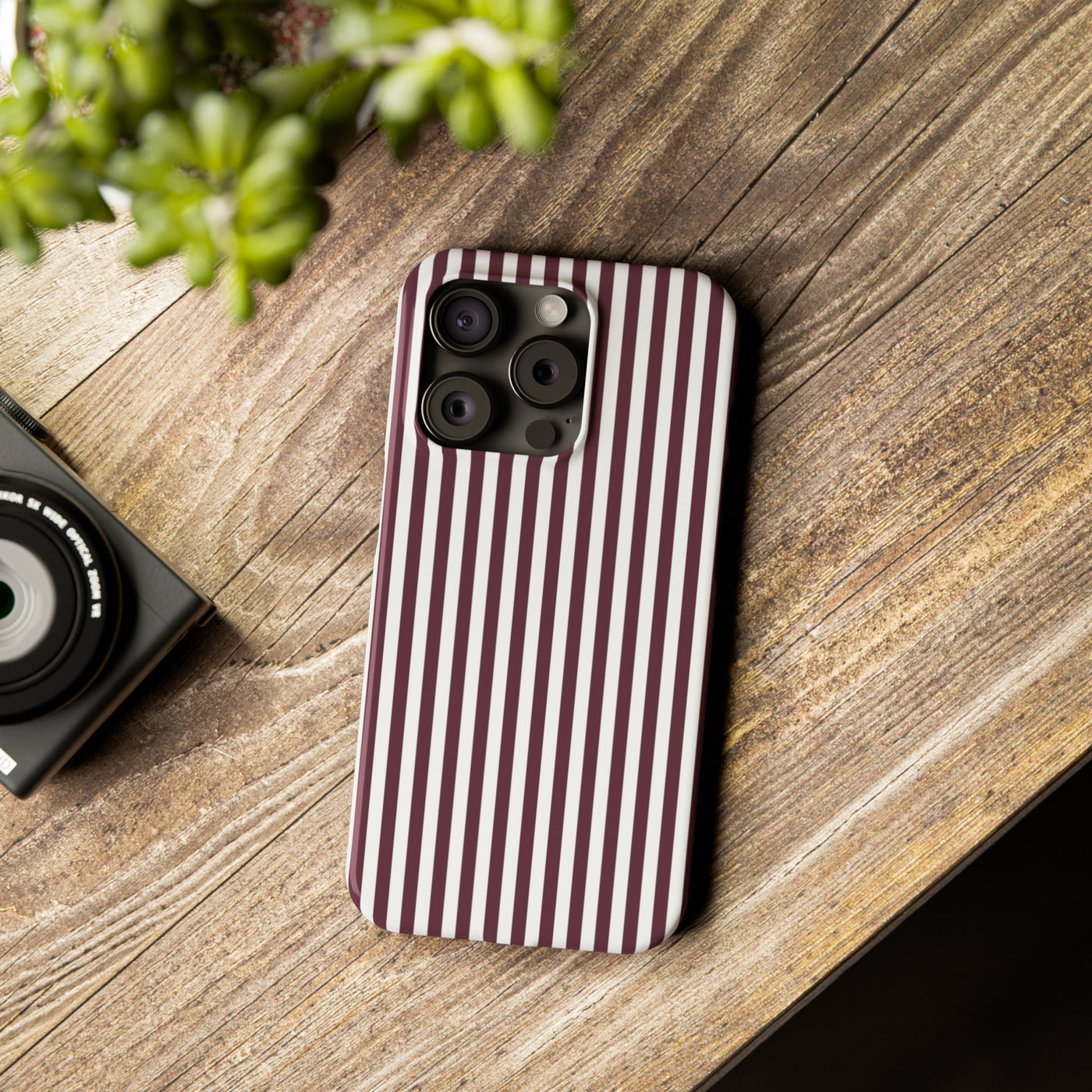 Slim Burgundy Wine Striped Cute Phone Case for Iphone 16 - | iPhone 15 Pro Max Case | iPhone 14 Case Iphone 13 12 11 10 9 8 7 Gift for Her - Studio40ParkLane