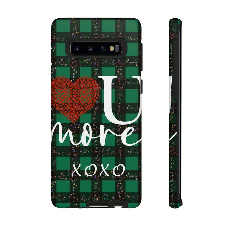 Cute Samsung Phone Cases, Designer Samsung Galaxy S23 Phone Case, Samsung S22 Case, Samsung S21 Case, Samsung S20 Case, Green Plaid Love You - Studio40ParkLane