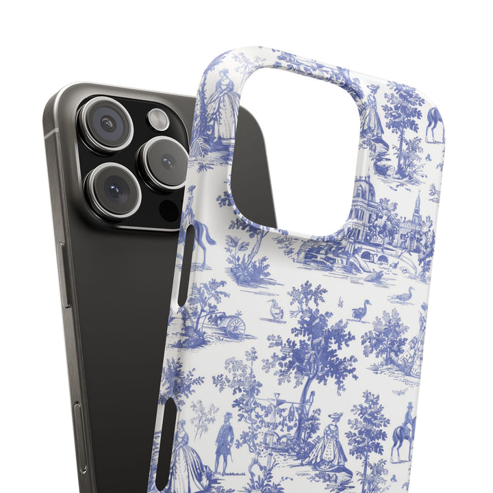 Sleek Snap Blue French Toile Cute Phone Case for iPhone 16 15 14 13 12 11 X Xs Max Xr Pro Plus Samsung Galaxy S24 S23 S22 S21 S20 Note Ultra