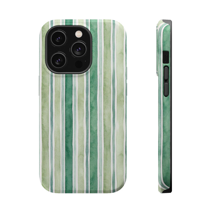 Aesthetic Tough Magsafe Green Stripes Watercolor Phone Case - For iPhone 17 Pro Max iPhone 16 Pro iPhone 15 Iphone 14 Plus 13 Pro 12 11 10 - Studio40ParkLane