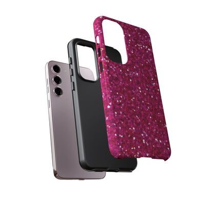 Chic Pink Faux Play on Glitter Effect Cute Phone Case, for IPhone 16 pro Max | Iphone 15, Iphone 14, IPhone 13 Case, 11 8 7, Samsung Galaxy S24, S23, S22, S21, 2 Layer Protection