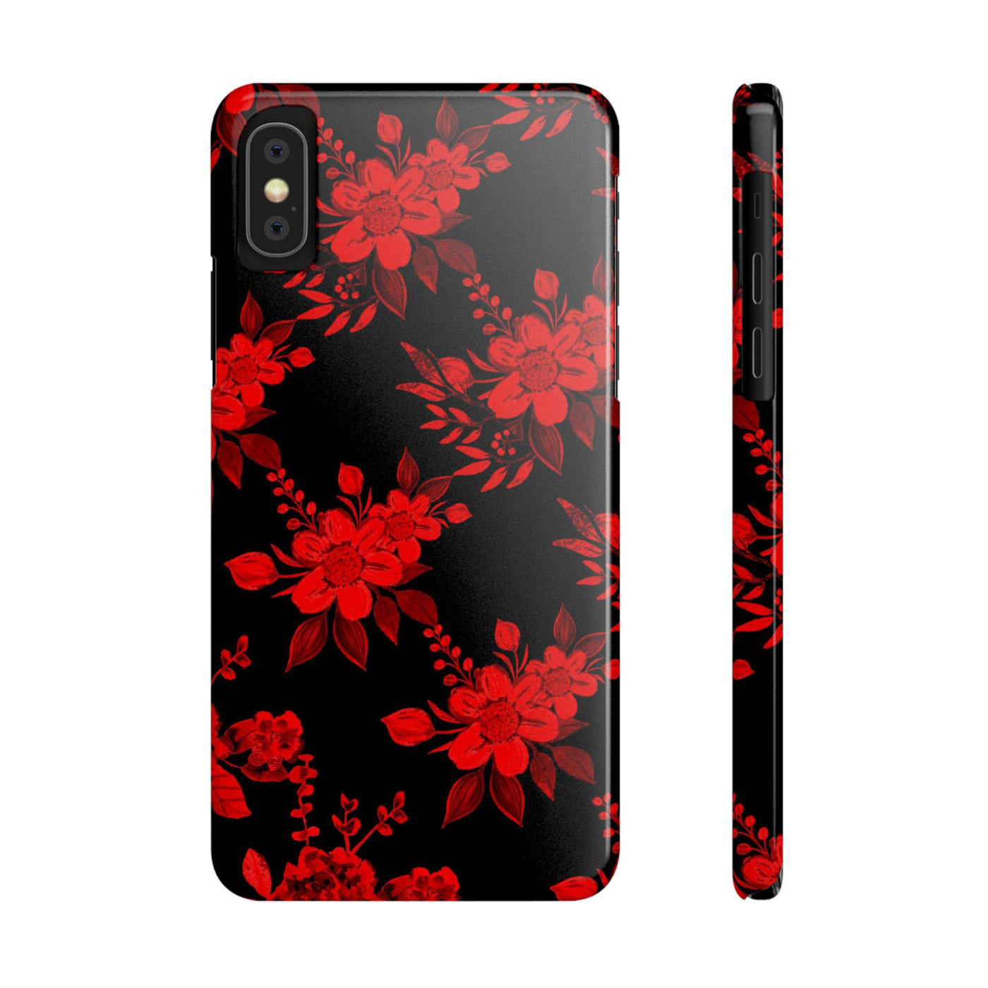 Slim Cute iPhone Cases - | iPhone 15 Case | iPhone 15 Pro Max Case, Iphone 14 Case, Iphone 14 Pro Max, Iphone 13, Red Black Flowers