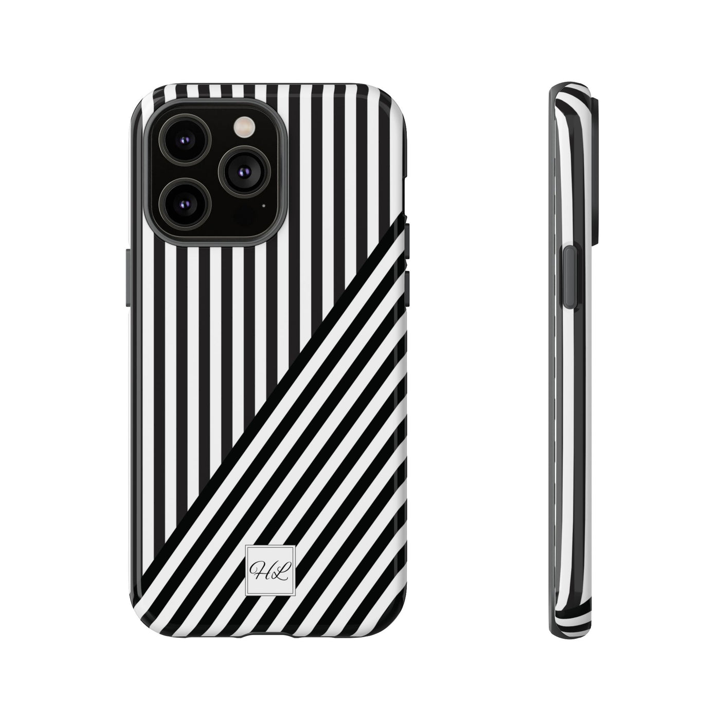 Custom Personalized Aesthetic Stripes Black White Tough Phone Case - For iPhone 17 Pro Max iPhone 16 Pro iPhone 15 Iphone 14 Plus 13 12 11 - Studio40ParkLane