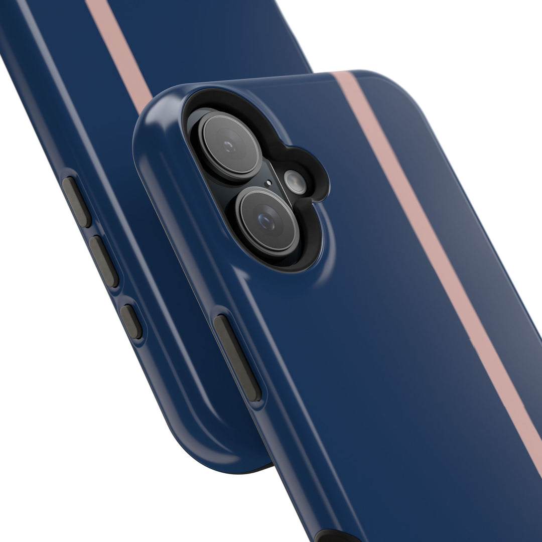 MagSafe Navy Blue Blush Pink Stripe Tough Phone Case iPhone 18 17 16 15 14 13 Pro Max Samsung Galaxy S26 Dual Layer Modern Luxury Cover - Studio40ParkLane