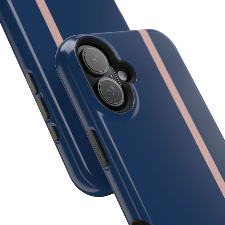 MagSafe Navy Blue Blush Pink Stripe Tough Phone Case iPhone 18 17 16 15 14 13 Pro Max Samsung Galaxy S26 Dual Layer Modern Luxury Cover - Studio40ParkLane