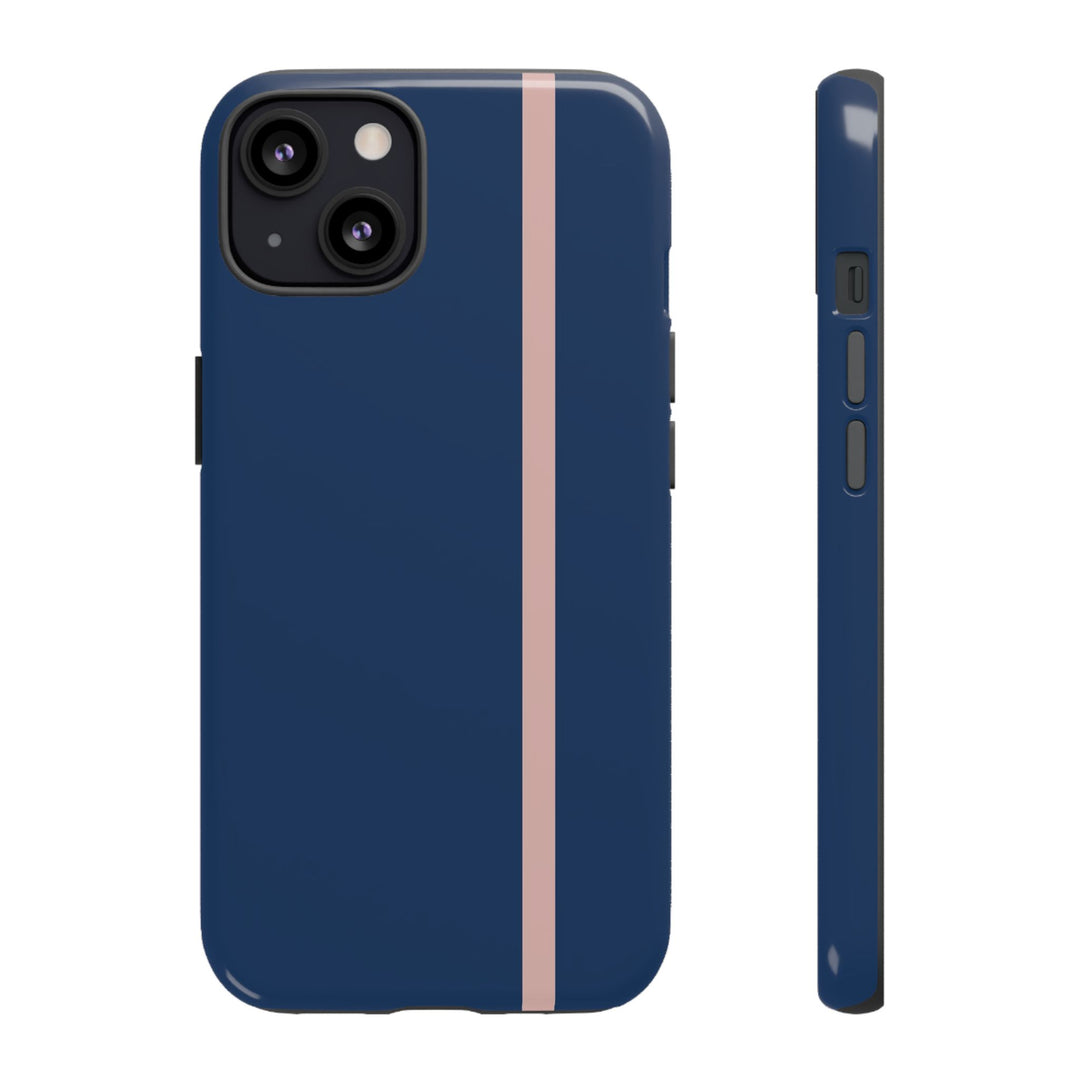 Tough Phone Case Navy Blue Orange Stripe iPhone 18 17 16 15 14 13 12 Pro Max Plus, Samsung Galaxy S26 S25 S24 Ultra Cute Preppy Sport - Studio40ParkLane