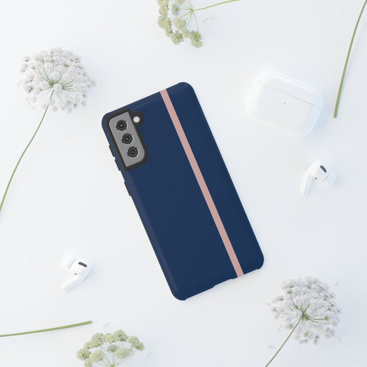 Tough Phone Case Navy Blue Orange Stripe iPhone 18 17 16 15 14 13 12 Pro Max Plus, Samsung Galaxy S26 S25 S24 Ultra Cute Preppy Sport - Studio40ParkLane