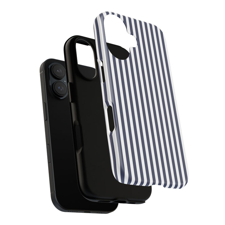 Tough Premium Navy Blue Stripes Phone Case Gift for Her - For Apple iPhone 16 Pro Max 16e iPhone 15 Pro iPhone Iphone 14 Plus 13 Pro 12 SE XR - Studio40ParkLane