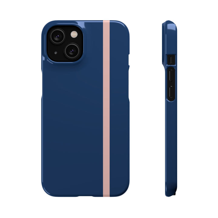 Sleek Navy Blue Pink Stripe Snap Phone Case for iPhone 18 17 16 15 14 13 Pro Max, Samsung Galaxy S26 S25 Ultra Lightweight Cute Phone Case - Studio40ParkLane