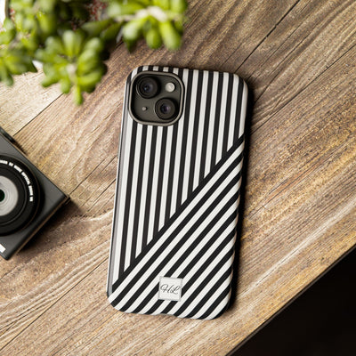 Custom Personalized Aesthetic Stripes Black White Tough Phone Case - For iPhone 17 Pro Max iPhone 16 Pro iPhone 15 Iphone 14 Plus 13 12 11 - Studio40ParkLane
