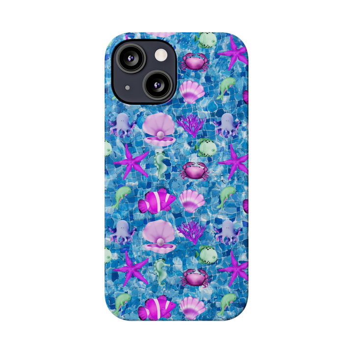 Slim Cute Phone Cases for Iphone - | iPhone 15 Case | iPhone 15 Pro Max Case, Iphone 14 Case, Iphone 14 Pro Max, Iphone 13, Blue Pink Under Sea - Studio40ParkLane