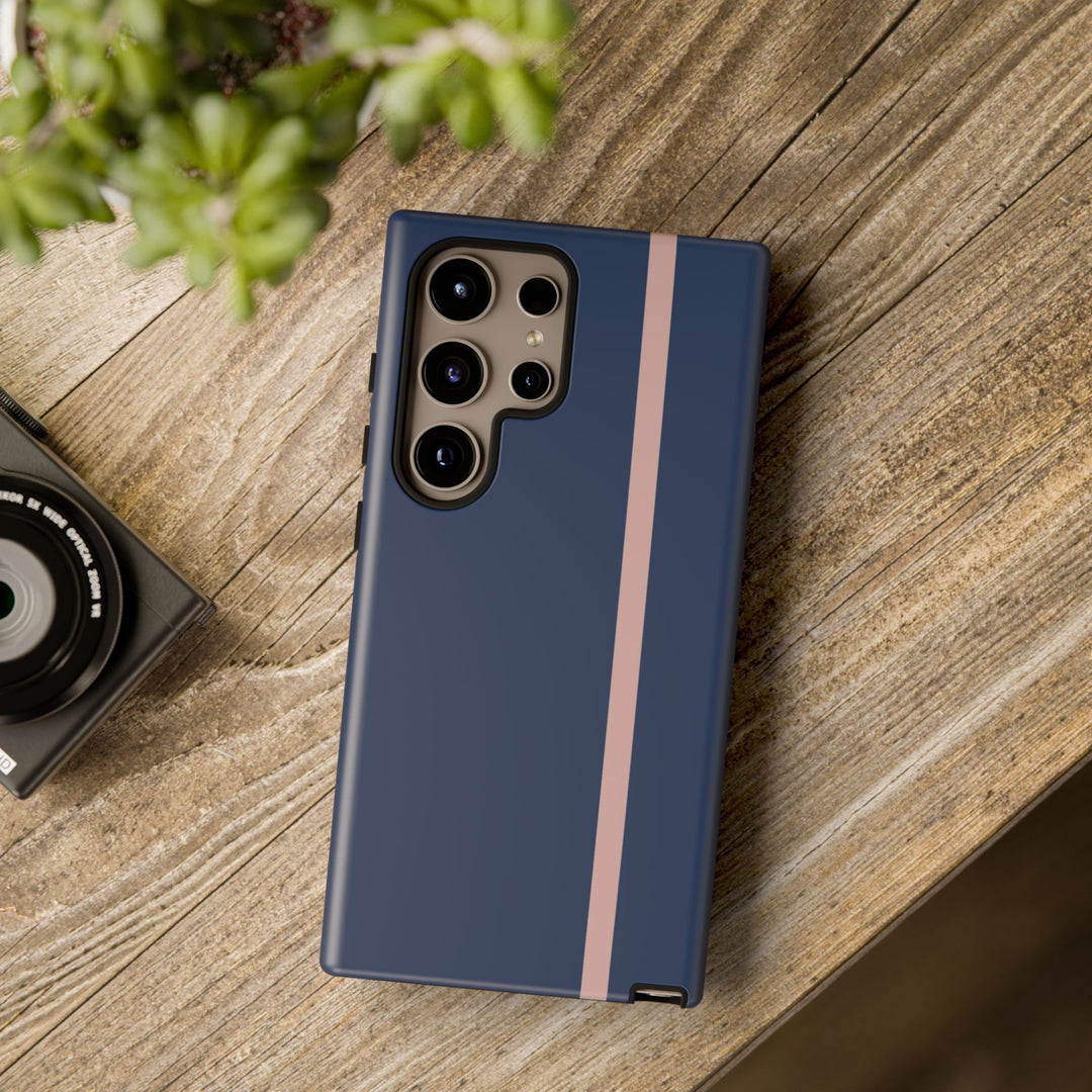 Tough Phone Case Navy Blue Orange Stripe iPhone 18 17 16 15 14 13 12 Pro Max Plus, Samsung Galaxy S26 S25 S24 Ultra Cute Preppy Sport - Studio40ParkLane