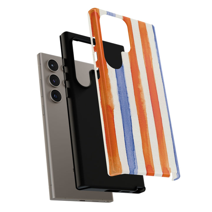Tough Cute Blue Orange Stripes Phone Case, for IPhone 17 Pro Max | Iphone 17 Air, Iphone 16, IPhone 15, 14 13 12, Samsung Galaxy S26, S25, S24, S23 - Studio40ParkLane