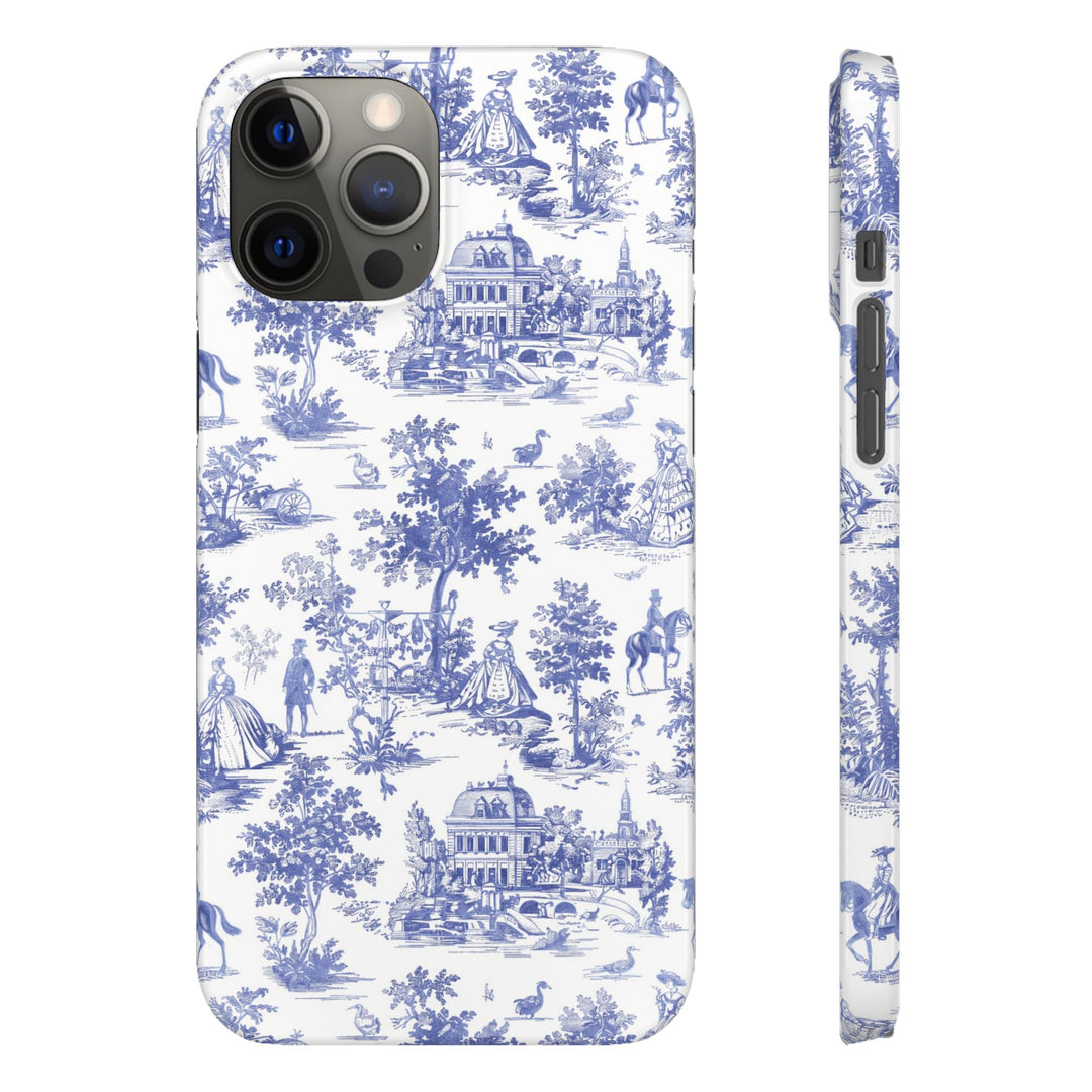 Sleek Snap Blue French Toile Cute Phone Case for iPhone 16 15 14 13 12 11 X Xs Max Xr Pro Plus Samsung Galaxy S24 S23 S22 S21 S20 Note Ultra