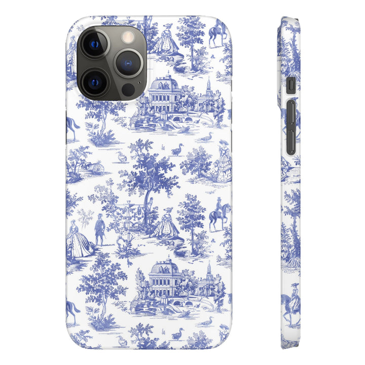 Sleek Snap Blue French Toile Cute Phone Case for iPhone 16 15 14 13 12 11 X Xs Max Xr Pro Plus Samsung Galaxy S24 S23 S22 S21 S20 Note Ultra