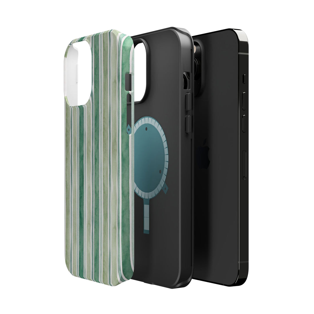 Aesthetic Tough Magsafe Green Stripes Watercolor Phone Case - For iPhone 17 Pro Max iPhone 16 Pro iPhone 15 Iphone 14 Plus 13 Pro 12 11 10 - Studio40ParkLane