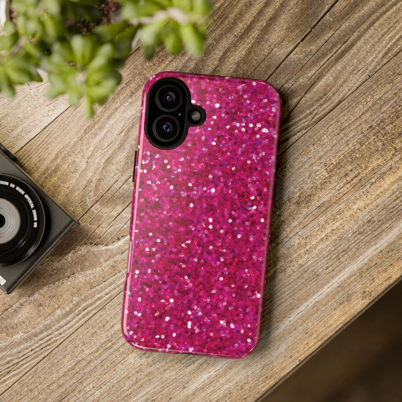 Chic Pink Faux Play on Glitter Effect Cute Phone Case, for IPhone 16 pro Max | Iphone 15, Iphone 14, IPhone 13 Case, 11 8 7, Samsung Galaxy S24, S23, S22, S21, 2 Layer Protection