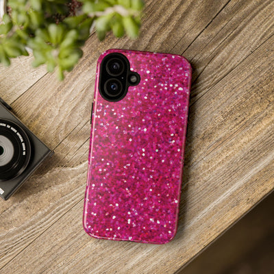 Chic Pink Faux Play on Glitter Effect Cute Phone Case, for IPhone 16 pro Max | Iphone 15, Iphone 14, IPhone 13 Case, 11 8 7, Samsung Galaxy S24, S23, S22, S21, 2 Layer Protection