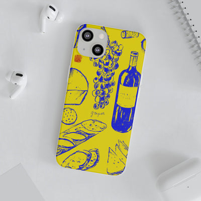 Cute Flexi Phone Cases, French Food Wine Yellow Blue, Compatible with Samsung Galaxy S23, Samsung S22, Samsung S21, Samsung S20, Galaxy S20 Ultra