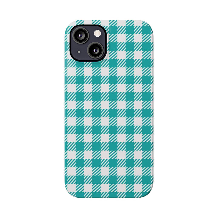 Slim Turquoise Gingham Gift for Her Cute Phone Cases for Iphone 16 Pro Max | iPhone 15 Case | iPhone 15 Pro Max Case, Iphone 14, 13, 12, 11, 10, 8, 7 - Studio40ParkLane
