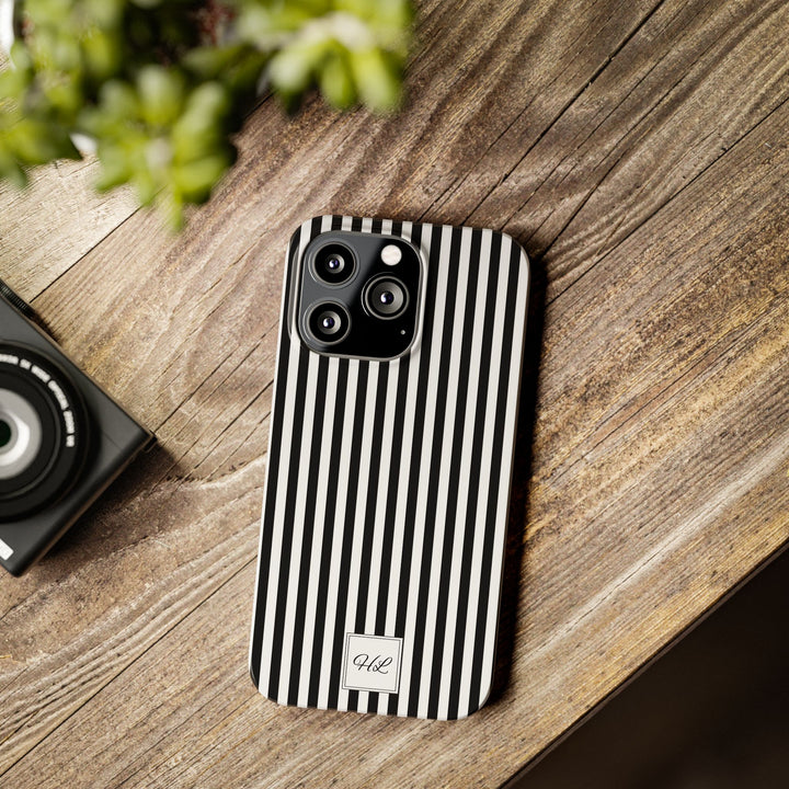 Slim Custom Personalized Black White Striped Phone Case for Iphone 16 - | iPhone 15 Pro Max Case | iPhone 14 Case Iphone 13 12 11 10 9 8 - Studio40ParkLane