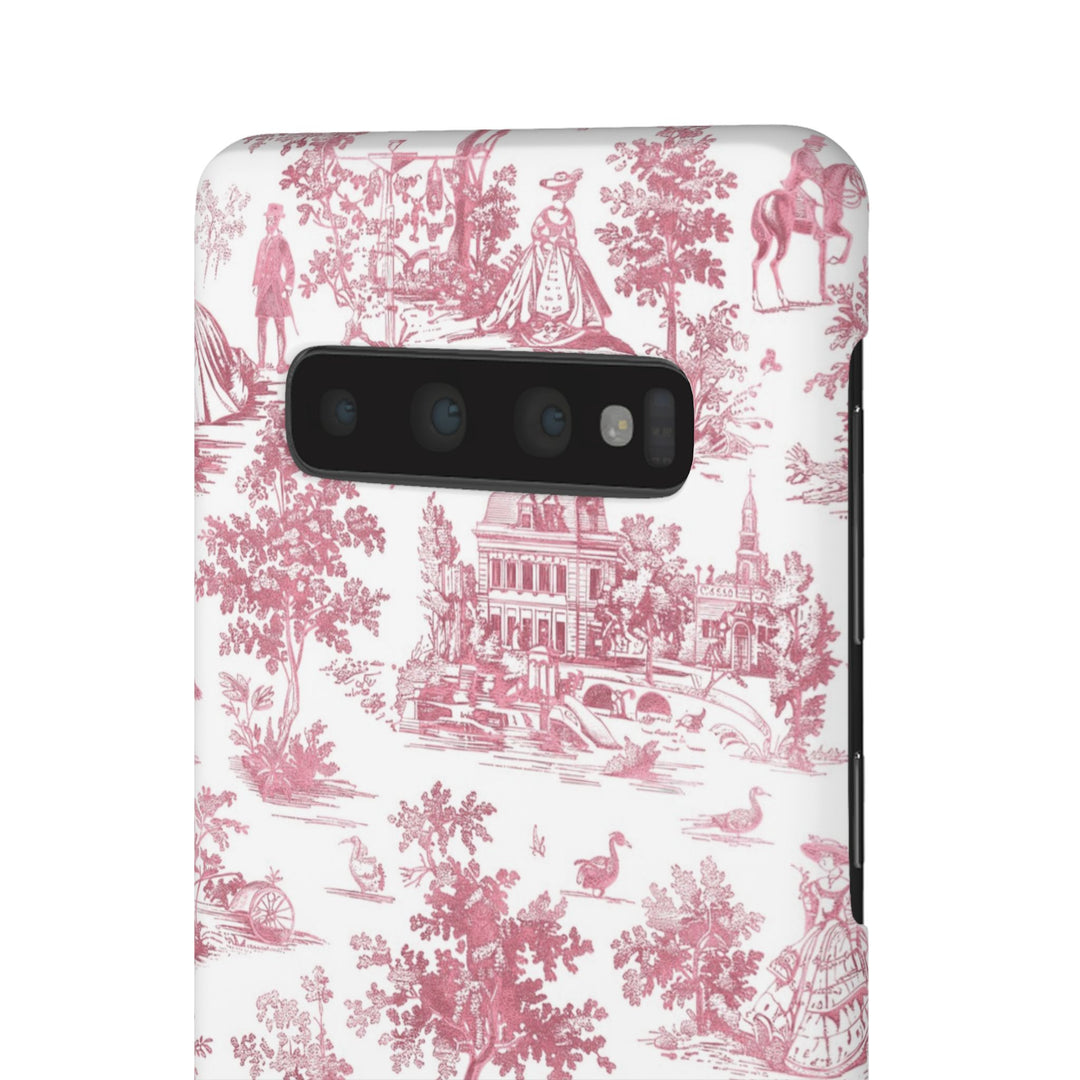 Sleek Snap Pink French Toile Cute Phone Case for iPhone 16 15 14 13 12 11 X Xs Max Xr Pro Plus Samsung Galaxy S24 S23 S22 S21 S20 Note Ultra