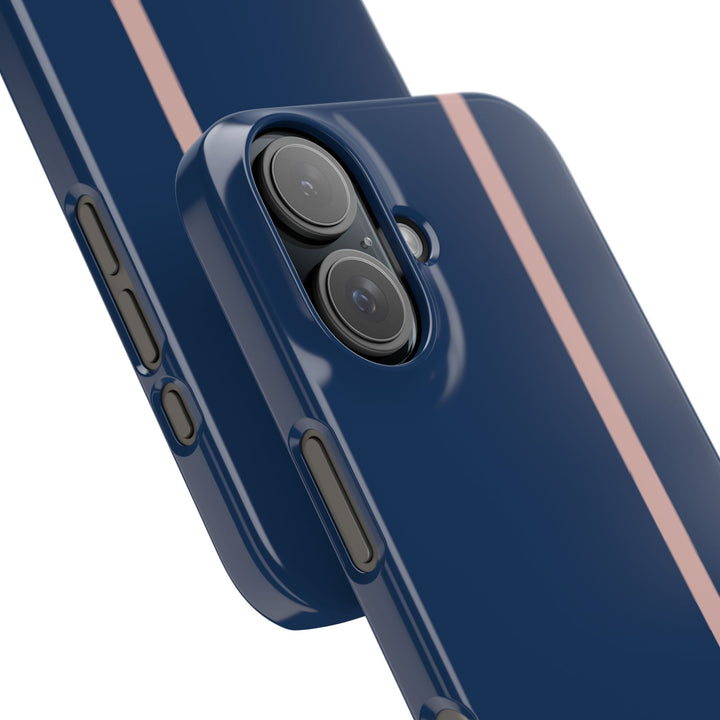 Sleek Navy Blue Pink Stripe Snap Phone Case for iPhone 18 17 16 15 14 13 Pro Max, Samsung Galaxy S26 S25 Ultra Lightweight Cute Phone Case - Studio40ParkLane