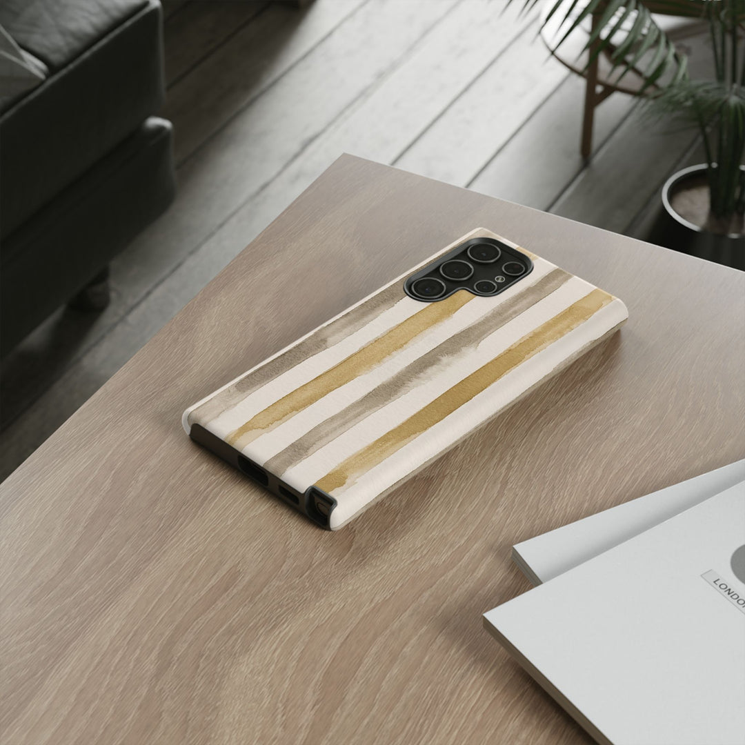 Tough Cute Brown Beige Stripes Phone Case, for IPhone 17 Pro Max | Iphone 17 Air, Iphone 16, IPhone 15, 14 13 12, Samsung Galaxy S26, S25, S24, S23 - Studio40ParkLane