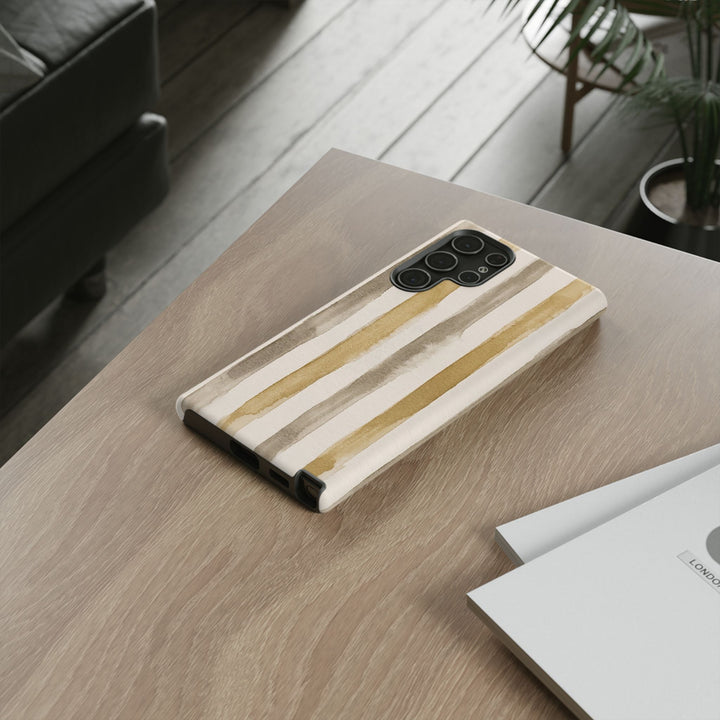 Tough Cute Brown Beige Stripes Phone Case, for IPhone 17 Pro Max | Iphone 17 Air, Iphone 16, IPhone 15, 14 13 12, Samsung Galaxy S26, S25, S24, S23 - Studio40ParkLane