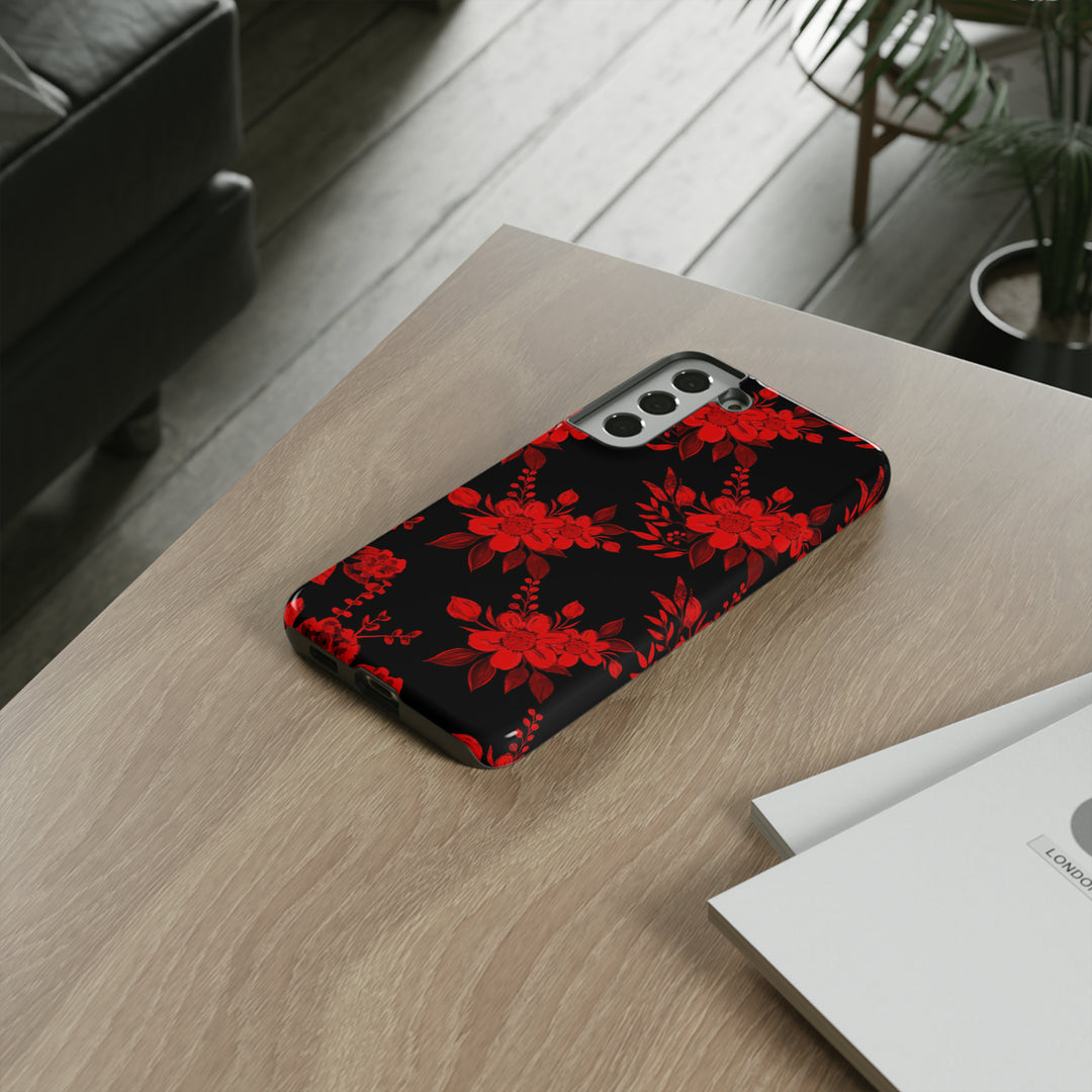 Cute Samsung Phone Case | Aesthetic Samsung Phone Case | Galaxy S23, S22, S21, S20 | Red Black Flowers, Protective Phone Case - Studio40ParkLane