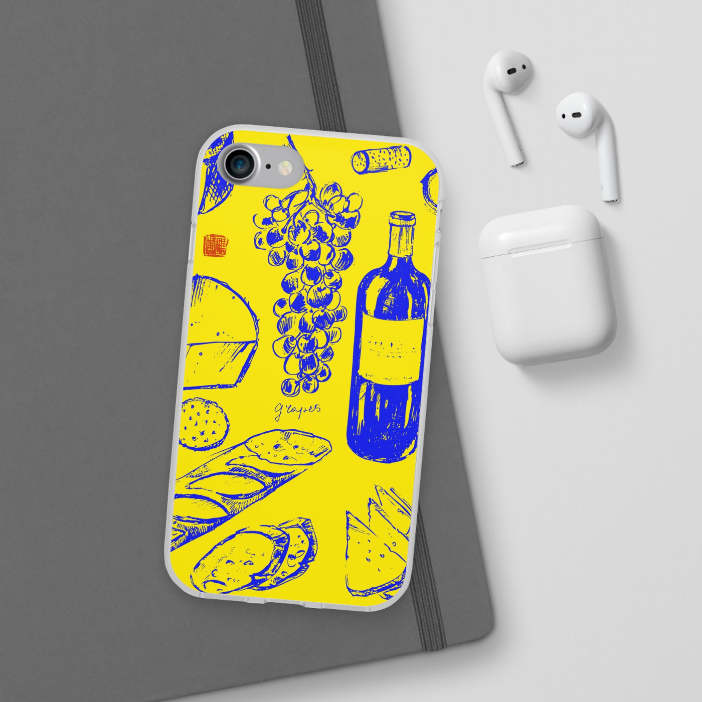 Cute Flexi Phone Cases, French Food Wine Yellow Blue, Compatible with Samsung Galaxy S23, Samsung S22, Samsung S21, Samsung S20, Galaxy S20 Ultra