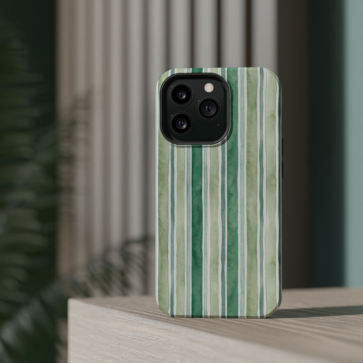 Aesthetic Tough Magsafe Green Stripes Watercolor Phone Case - For iPhone 17 Pro Max iPhone 16 Pro iPhone 15 Iphone 14 Plus 13 Pro 12 11 10 - Studio40ParkLane
