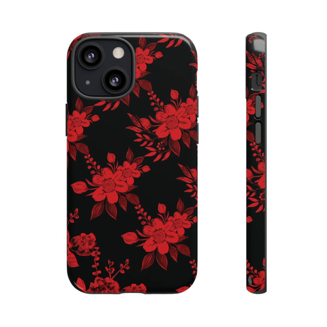 Cute IPhone Case | Red Black Flowers, iPhone 15 Case | iPhone 15 Pro Case, Iphone 14 Case, Iphone 14 Pro Max Case, Protective Iphone Case - Studio40ParkLane