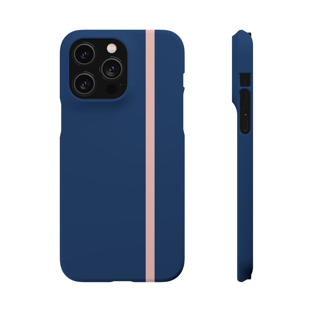 Sleek Navy Blue Pink Stripe Snap Phone Case for iPhone 18 17 16 15 14 13 Pro Max, Samsung Galaxy S26 S25 Ultra Lightweight Cute Phone Case - Studio40ParkLane