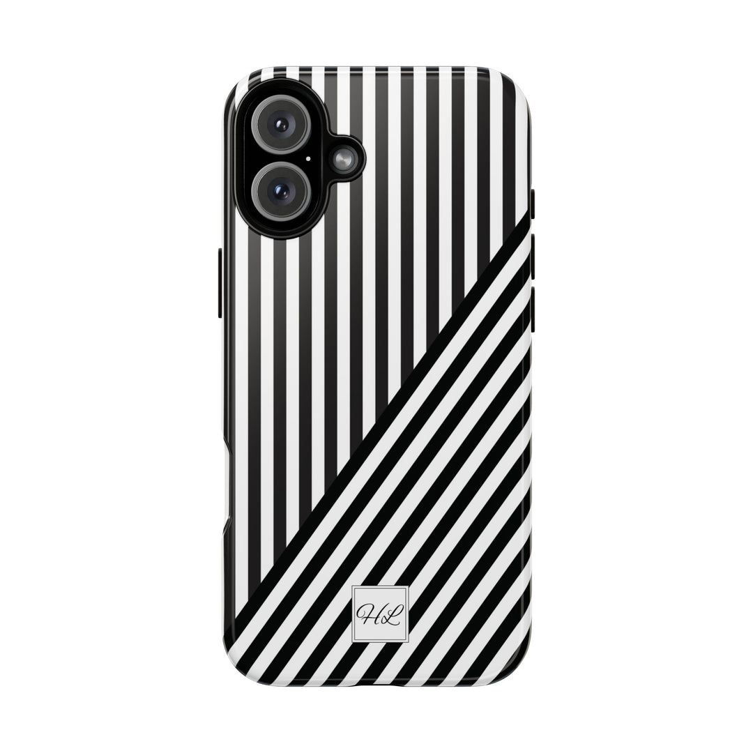 Custom Personalized Aesthetic Stripes Black White Tough Phone Case - For iPhone 17 Pro Max iPhone 16 Pro iPhone 15 Iphone 14 Plus 13 12 11 - Studio40ParkLane