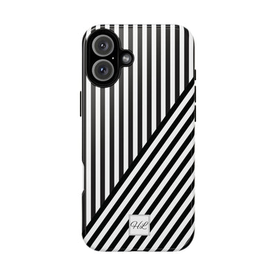 Custom Personalized Aesthetic Stripes Black White Tough Phone Case - For iPhone 17 Pro Max iPhone 16 Pro iPhone 15 Iphone 14 Plus 13 12 11 - Studio40ParkLane