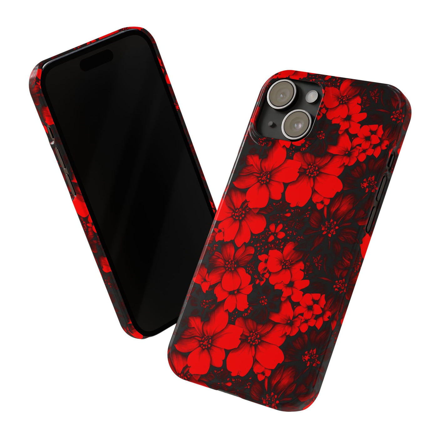 Slim Cute Phone Cases for Iphone - | iPhone 15 Case | iPhone 15 Pro Max Case, Iphone 14 Case, Iphone 14 Pro Max, Iphone 13, Red Black Flowers