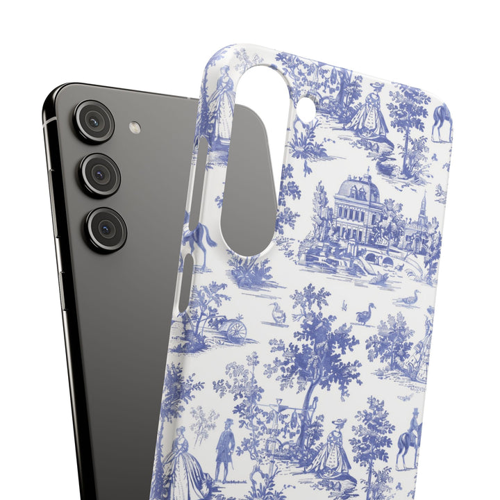 Sleek Snap Blue French Toile Cute Phone Case for iPhone 16 15 14 13 12 11 X Xs Max Xr Pro Plus Samsung Galaxy S24 S23 S22 S21 S20 Note Ultra