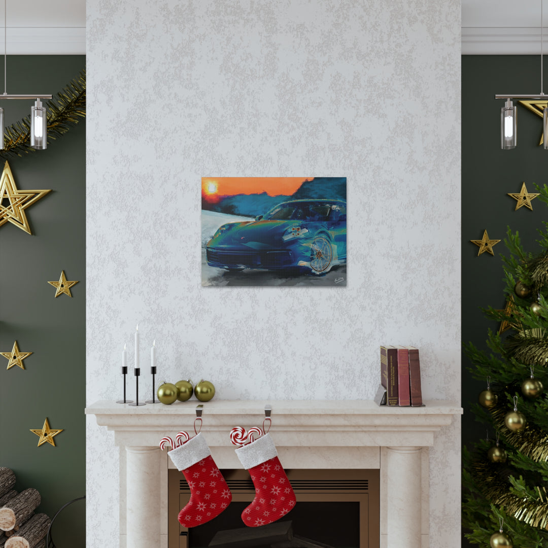Porsche Wall Art on Canvas Print Gallery Wrapped - Gorgeous Porsche 911 Carrera Wall Art - Set in the mountains with a Sunset - Home Decor - Studio40ParkLane