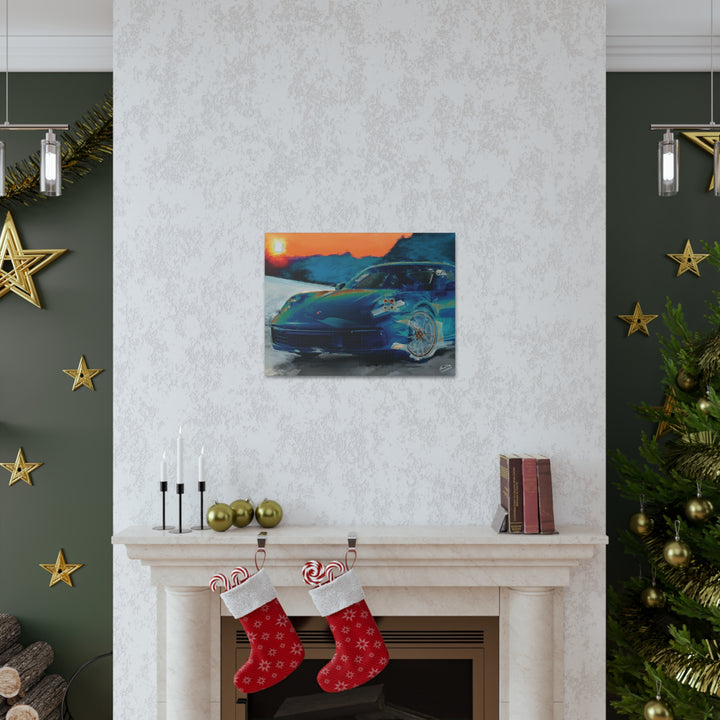 Porsche Wall Art on Canvas Print Gallery Wrapped - Gorgeous Porsche 911 Carrera Wall Art - Set in the mountains with a Sunset - Home Decor - Studio40ParkLane