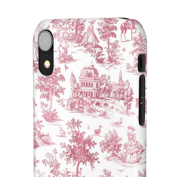 Sleek Snap Pink French Toile Cute Phone Case for iPhone 16 15 14 13 12 11 X Xs Max Xr Pro Plus Samsung Galaxy S24 S23 S22 S21 S20 Note Ultra